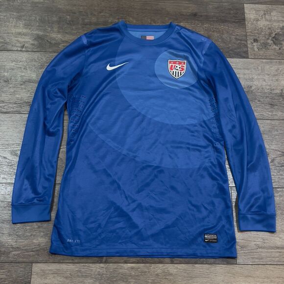 Nike 2013 USAMNT Goalkeeper Blue Dri-Fit Long Sleeve Soccer Jersey - Men's Large - Picture 1 of 10